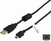 1,8 m Mini USB kabel Robuuste laadkabel. Oplaadkabel snoer geschikt voor o.a. JVC GR- D650U, D70, D70U, D71, D71U, D72, D72U, D73, D73U, D74, Mini DV D74U, D790U, D290U, D295, D295U
