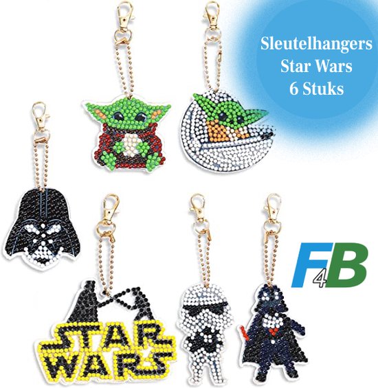 F4B Star Wars Sleutelhanger Diamond Painting | Dubbelzijdig | 6 Stuks | Disney | Baby Yoda | Darth Vader | Stormtroopers | The Mandalorian | Pakket Volwassenen | Pakket Volledig