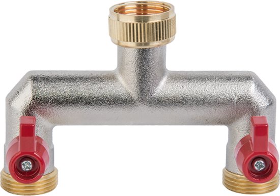 Waterverdeler / splitter - messing - 2 aftakkingen - 3/4” binnendraad kraanaansluiting en 2x aftakking met 3/4" buitendraad