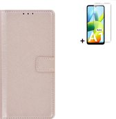 Xiaomi Redmi A1 Hoesje - Bookcase - Redmi A2 Hoesje - Pu Leder Wallet Book Case Rose Goud Cover + Screenprotector