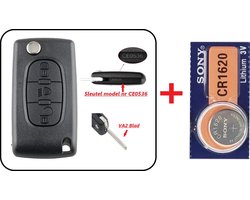 Autosleutel 3 knoppen Licht CEO536-VA2 met Batterij geschikt voor Peugeot / Peugeot Partner / Peugeot 407 / Citroen C4 Picasso / Citroen C5 / Citroen C8 / Peugeot sleutel.