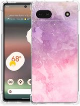 Smartphone hoesje Google Pixel 6A Stevige Telefoonhoesje met transparante rand Pink Purple Paint