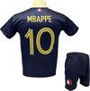 foto van Kylian Mbappé - Frankrijk Thuis Tenue - voetbaltenue - Voetbalshirt + Broek Set - Blauw - Maat: 140