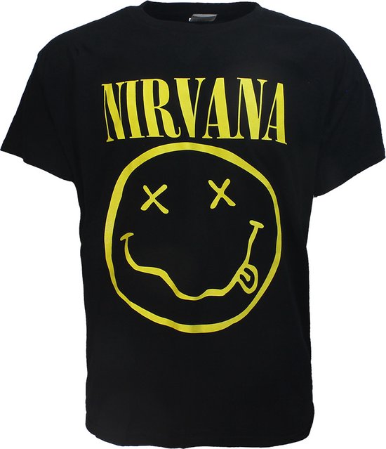 Nirvana Yellow Smiley Band T-Shirt Zwart - Officiële Merchandise