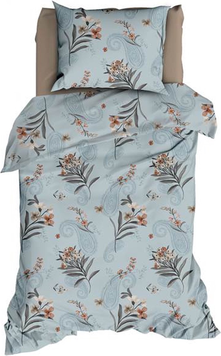 Dekbedovertrek – Romanette - Blauw – Bloemenprint – 100% Katoen Satijn - 140x220 cm - 1-persoons