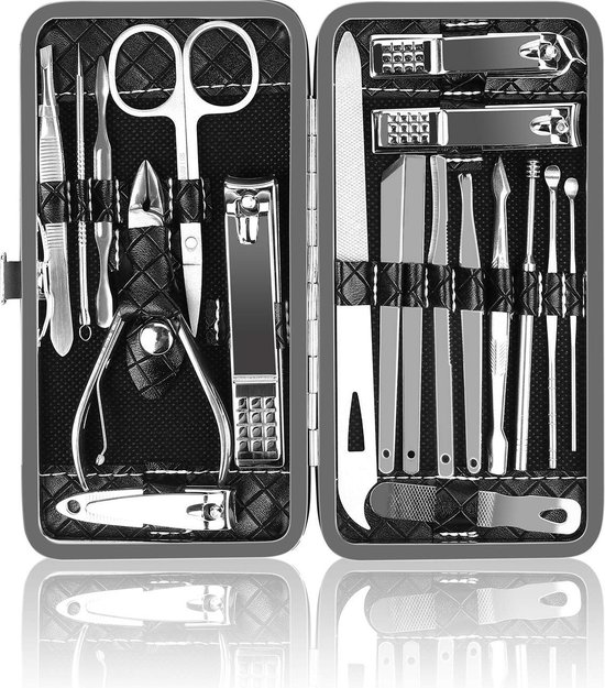 Nagelknipper Set – 18-Delige Pedicure en Manicure Sets Nagelaccessoires – Nagelset – Nagelverzorging kit – Reisset Zwart