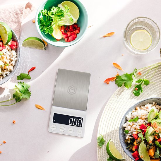 Ease Electronicz digitale mini precisie keukenweegschaal wit - 0,01 tot 200 gram - 14.2 x 7.5 cm - pocket scale op batterij - weegschaal keuken