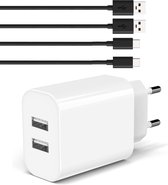 Chargeur USB avec 2 Portes + 2x Câble USB-C Robuste - 1 Mètre - Convient pour Samsung A52, A53, A23, A22, S21, S20, S22