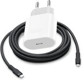 30W Power Adapter + Nylon Geschikt voor iPhone Oplader Kabel - 2 Meter - Zwarte Oplaadkabel - Witte Adapter