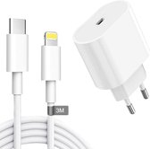 USB C Snellader + USB C Kabel - 3 Meter - Geschikt voor Apple Lightning iPhone en iPad - Type C-Oplader Adapter voor 14/14 Plus/14 Pro/14 Pro Max/13/12/11/SE/Pro