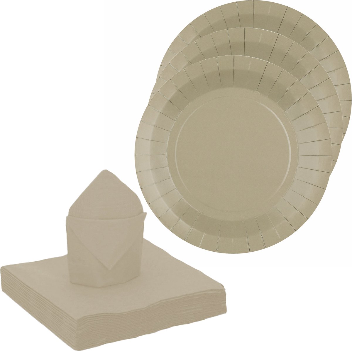 Santex feest/verjaardag servies set - 20x bordjes/20x servetten - taupe - karton