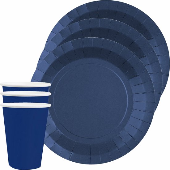 Service de table fête/anniversaire Santex - 20x assiettes et gobelets - bleu cobalt - karton