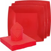 Santex feest/verjaardag servies set - 20x bordjes/25x servetten - rood - karton