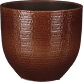 Mica Decorations - Plantenpot/bloempot - terracotta - kastanje bruin flakes relief- D20/H18 cm