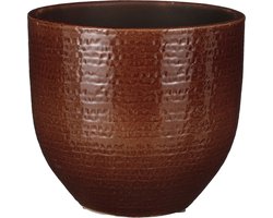 Mica Decorations Plantenpot/bloempot - terracotta - kastanje bruin flakes relief - D20/H18 cm