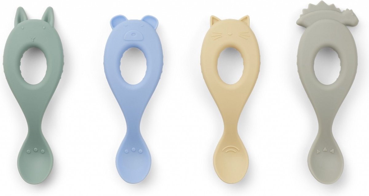 4 stuks spenningslepel, lepel voor het spenen van de moeder, lepel voor kinderen, BPA-vrij, siliconen lepel voor pasgeborenen, met 1 opbergdoos (glimlach