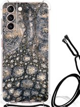 Shockproof Case Geschikt voor Samsung Galaxy S21 FE Telefoon Hoesje met doorzichtige rand Krokodillenprint