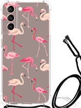Hoesje met naam Geschikt voor Samsung Galaxy S21 FE Telefoonhoesje met doorzichtige rand Flamingo