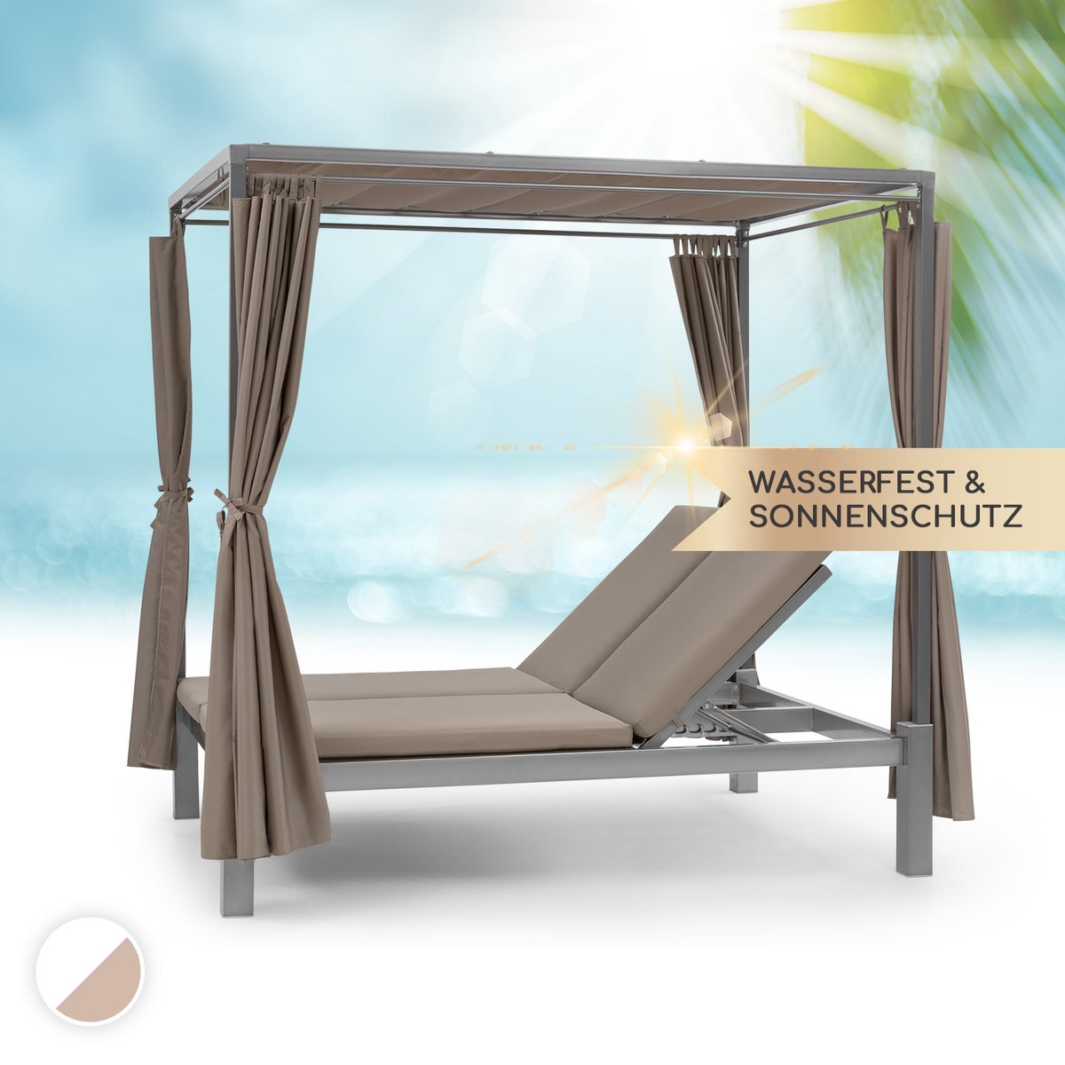 Blumfeldt Dubbele Ligstoel Outdoor voor 2 Personen met Dak, Dubbele Zonneligstoel, Dubbel Tuinbed voor Volwassenen & Kinderen, Tuinbed met Verstelbare Rugleuning, Outdoor Zonnebed met Dak - 64 cm 220 kg