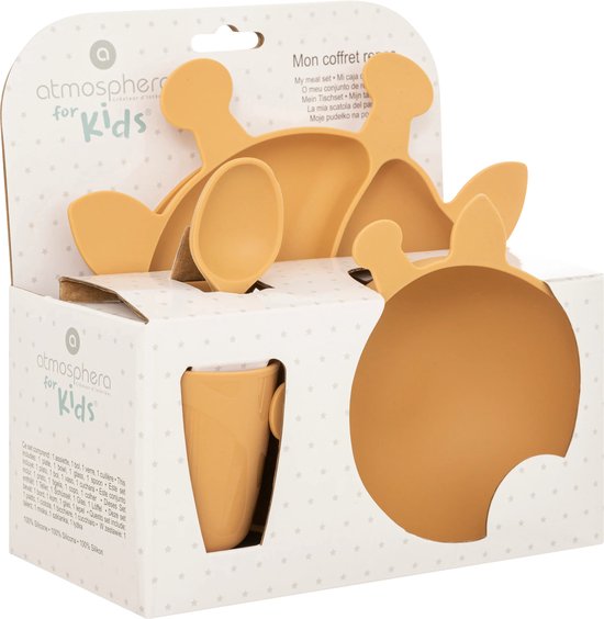 Siliconen kinder maaltijdset - giraf oker - bord bakje beker lepel - zacht kinderservies zuignap - geschikt voor magnetron en vaatwasser - kraamcadeau cadeautje 1e verjaardag kind - kerst cadeau tip van Ahumba. — afbeelding 5