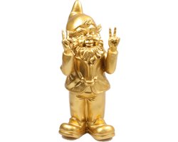 Stoobz Design Tuinkabouter - goudkleurig - peace - 31 cm - polystone - tuinbeeldje