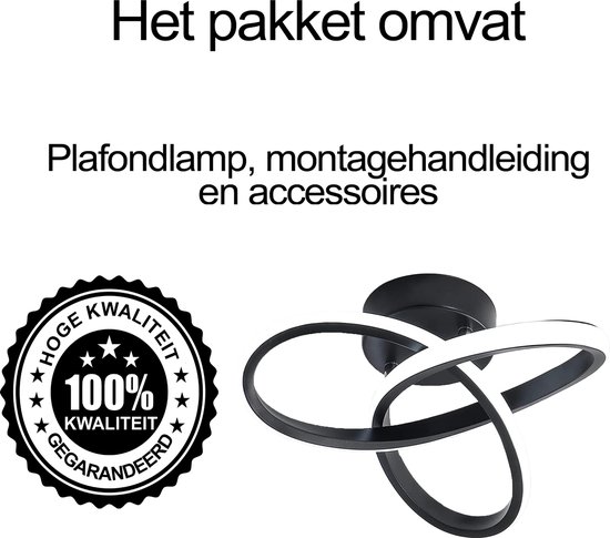 Goeco LED plafondlamp 36W, moderne ronde plafondlamp LED zwart, 3000K