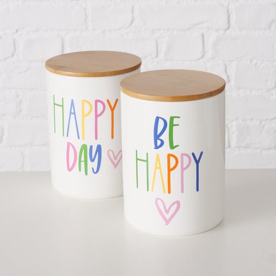 Voorraadpot be happy / happy day Boltze . Set van 2 stuks. 14x19cm