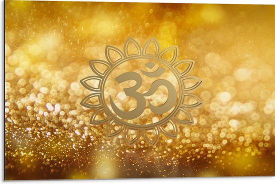 Dibond - Hindoe Symbool Versierd door Gouden Details - 75x50 cm Foto op Aluminium (Met Ophangsysteem)