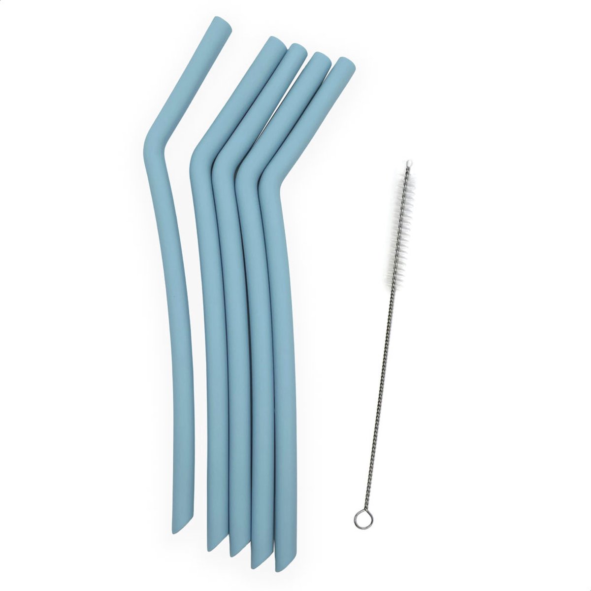 Smikkels - Herbruikbare siliconen rietjes XL - Blauw - Voor dikke vloeistoffen zoals smoothies en slushpuppies - Inclusief schoonmaak borsteltje