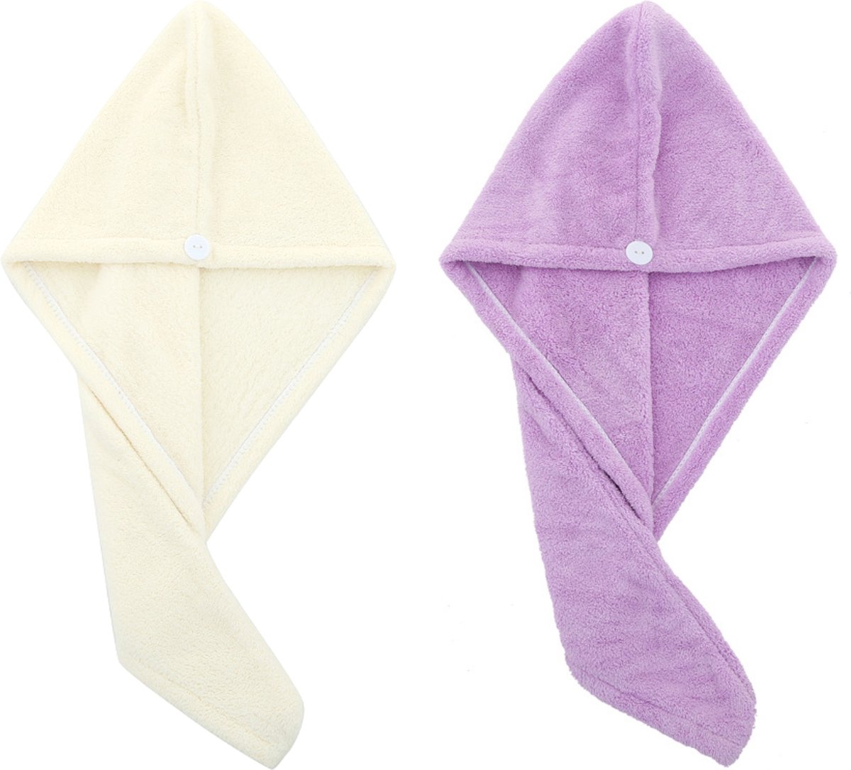 2x Haarhanddoek - Hoofdhanddoek - Hair towel - Sneldrogende handdoek - Haardroger - Haar handdoek - Wit/Paars
