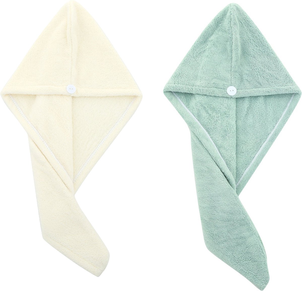 2x Haarhanddoek - Hoofdhanddoek - Hair towel - Sneldrogende handdoek - Haardroger - Haar handdoek - Wit/Groen