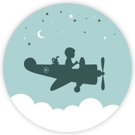 Muursticker - muurcirkel - kinderkamer - jongens - silhouet - vliegtuig - 60 cm - wanddecoratie - ronde schilderijen - wallcircle