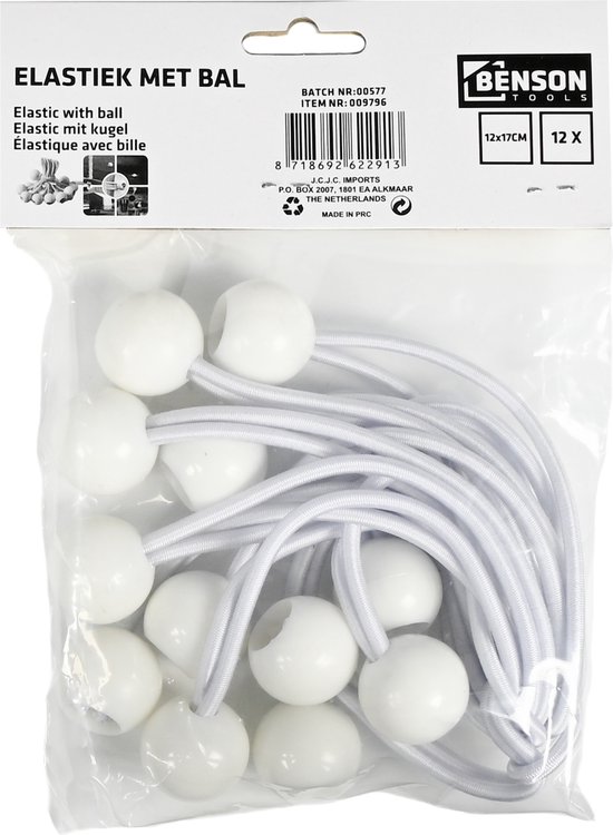 Elastiek met bal wit - 12 delig - Spanelastiek - 17cm - Benson van Benson — afbeelding 2