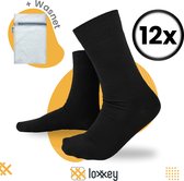 Loxxey® - Katoen - 12 Paar - Heren & Dames - Naadloos - Maat 39-42 - Zwart + Wasnet 33x22cm