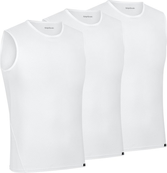 GripGrab - Ultralight 3PACK Mesh Mouwloos Base Layer Zomer Fiets Ondershirt Polygiene Zweethemd - Wit - Heren - Maat XXL