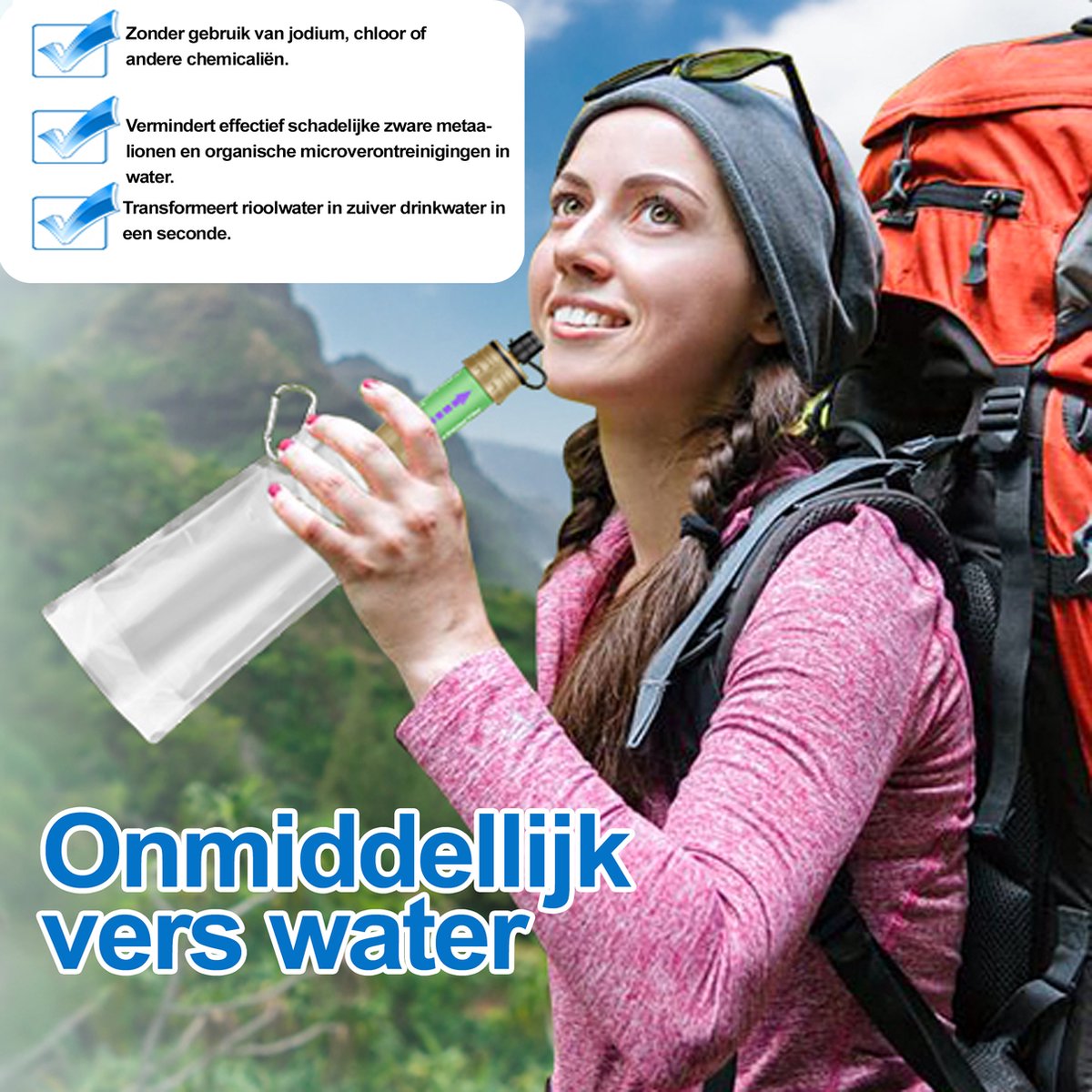 4 stuks waterfilterrietje - waterzuiverend apparaat - draagbare persoonlijke waterfiltratie survival - voor noodkits outdoor activiteiten en wandelen - waterfilter camping reizen survival backpacken