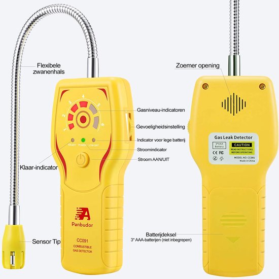 Gaslekdetector, Ogeto aardgasdetector met hoorbaar/visueel alarm, draagbare gassnoeier voor het lokaliseren van brandbare gasbronnen voor methaan, propaan