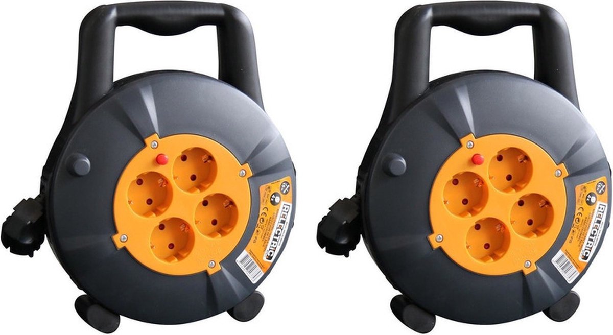 Set van 2x Kabelhaspel/kabelbox met 4x stopcontacten - 15 meter - Randaarde - 3G1.0mm2 - tot 2300W - IP20 - Verlengsnoeren - Haspels / stroomhaspels