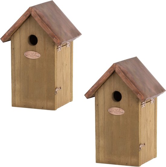 2x Houten vogelhuisjes/nestkastjes pimpelmees - Tuindecoratie vogelnest nestkast vogelhuisjes - tuindieren