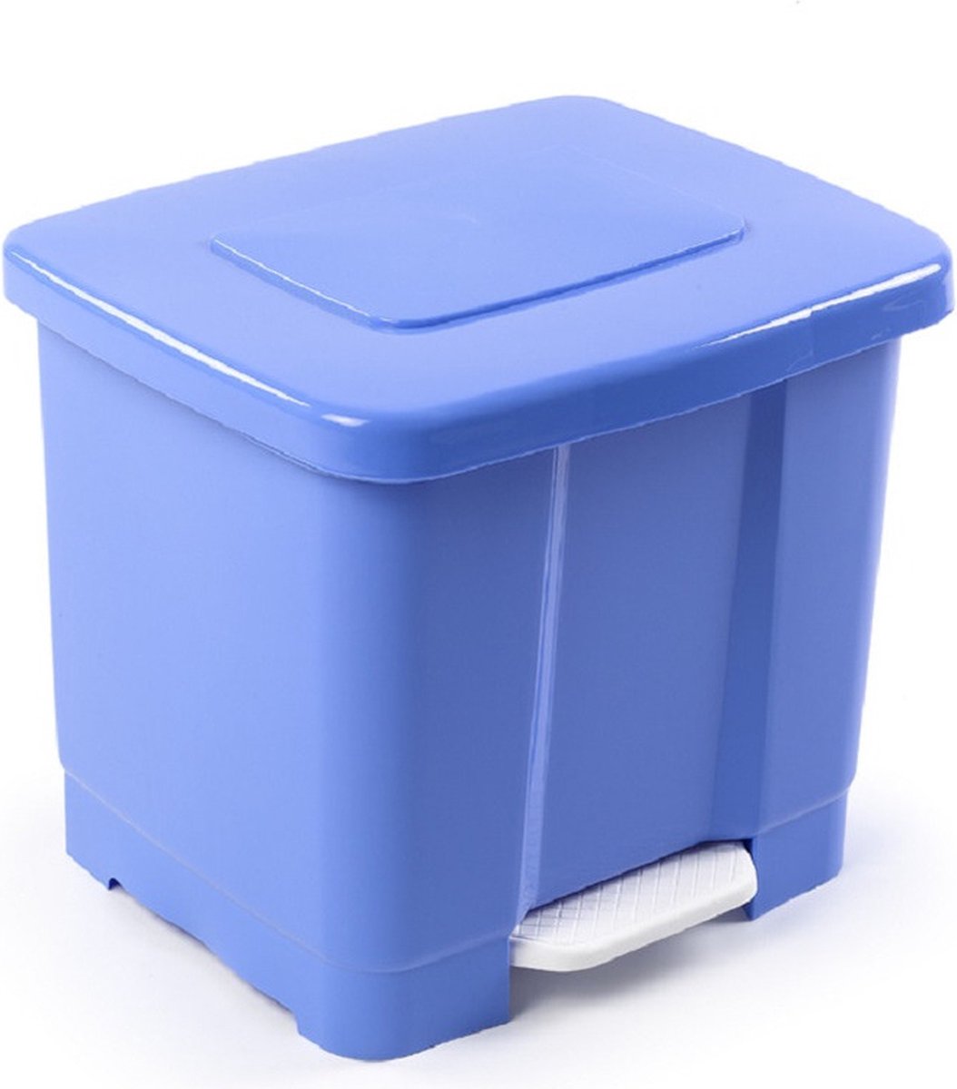 Dubbele afvalemmer/vuilnisemmer 35 liter met deksel en pedaal - Lichtblauw- vuilnisbakken/prullenbakken - Kantoor/keuken