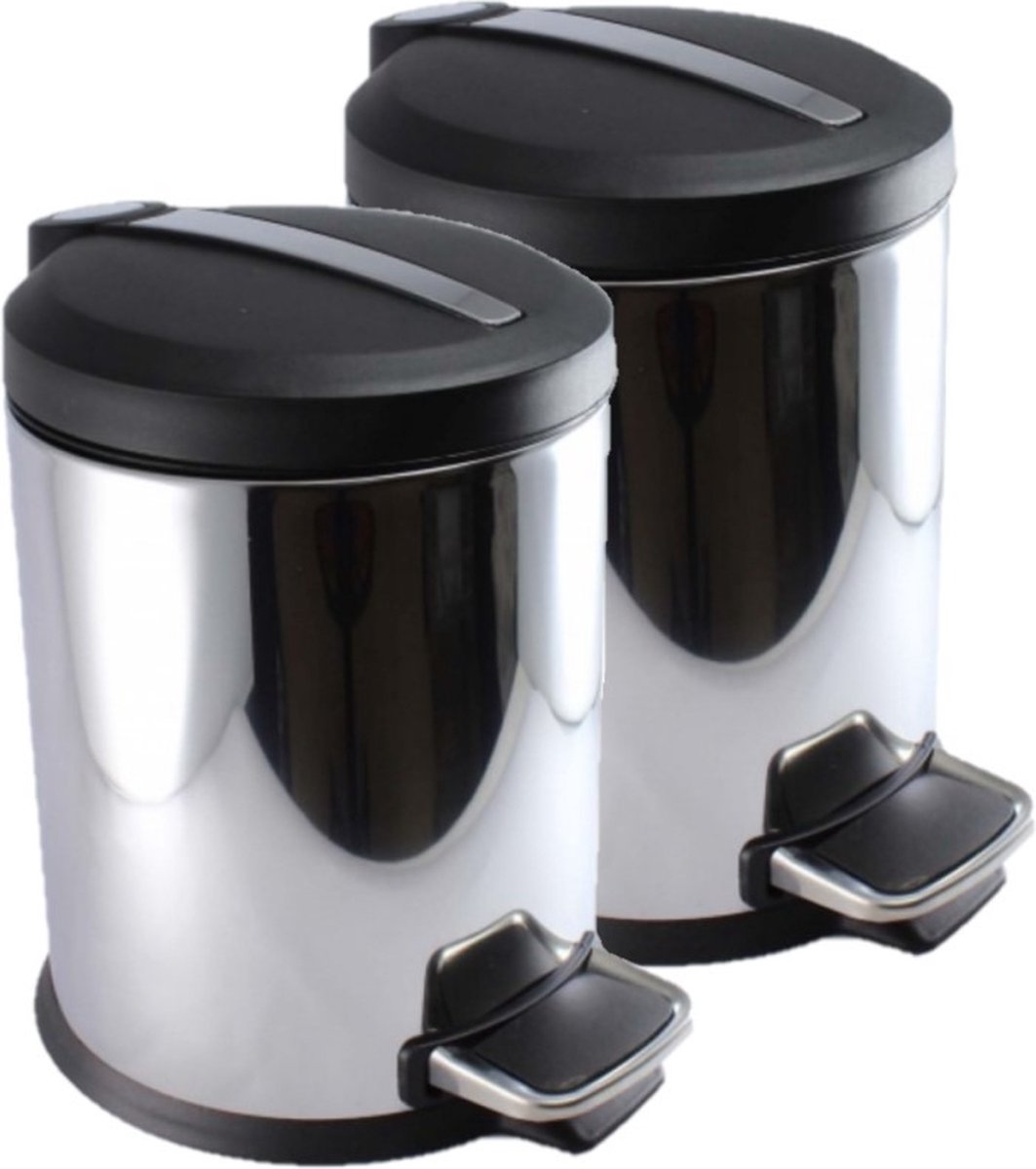 Goedkoopste 2x stuks RVS vuilnisbakken/pedaalemmers 5 liter 27 cm - Kleine prullenbakken