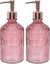 2x Roze zeeppompjes van glas 21 cm - Badkamer/toilet accessoires - Zeeppompjes/zeepdispensers