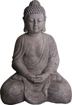 Boeddha beeld - grijs - 49 x 34 x 71 cm - polyhars beeldje