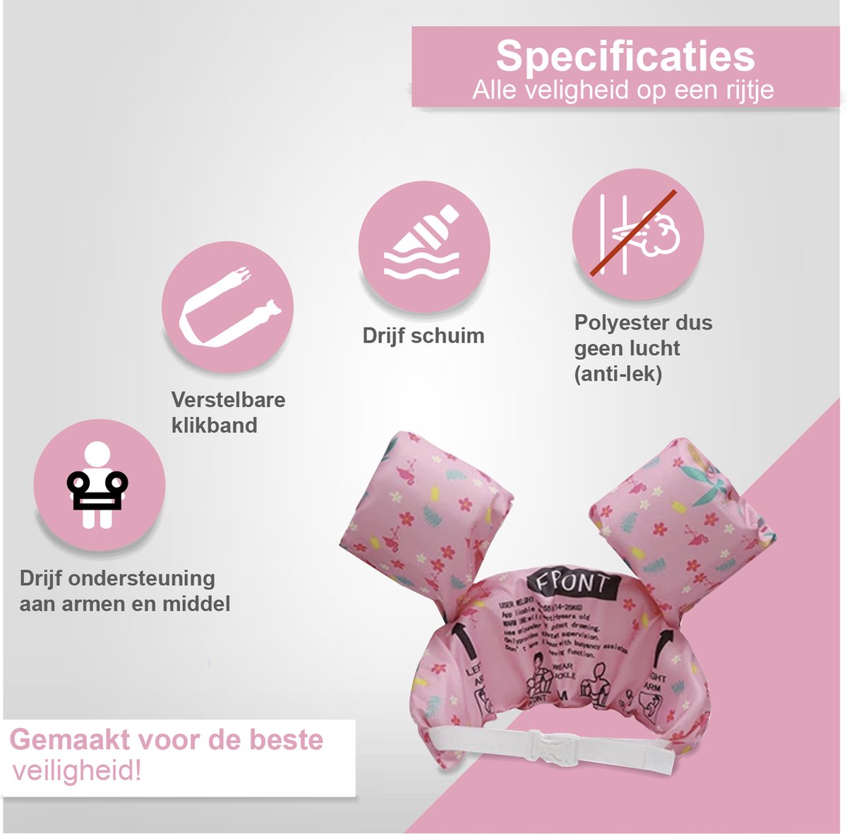 VoordeelShop® Puddle Jumper Zwemvest 2 - 6 Jaar - Incl. Veiligheidssluiting - Flamingo - Zwembandjes Drijfvest & Zwemvleugels - Swimtrainer & Zwemgordel - Zwemvest Kinderen - Peuter - 25 KG — afbeelding 5