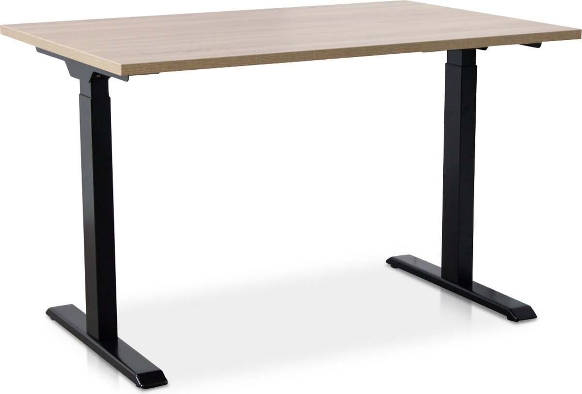 Zit-sta bureau snelslinger verstelbaar - MRC FAST FLEX | 140 x 80 cm | frame zwart - blad midden eiken