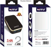 NITU Universele oplader/ van EU naar VS of VS naar EU/ 2x USB poorten/voor Samsung, iPhone en andere merken + 1 meter Type- C kabel/ 3.4A home charger, zwart