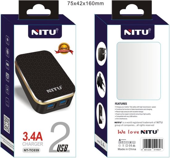 fax Auroch Net zo NITU Universele oplader/ van EU naar VS of VS naar EU/ 2x USB poorten/voor  Samsung,... | bol.com