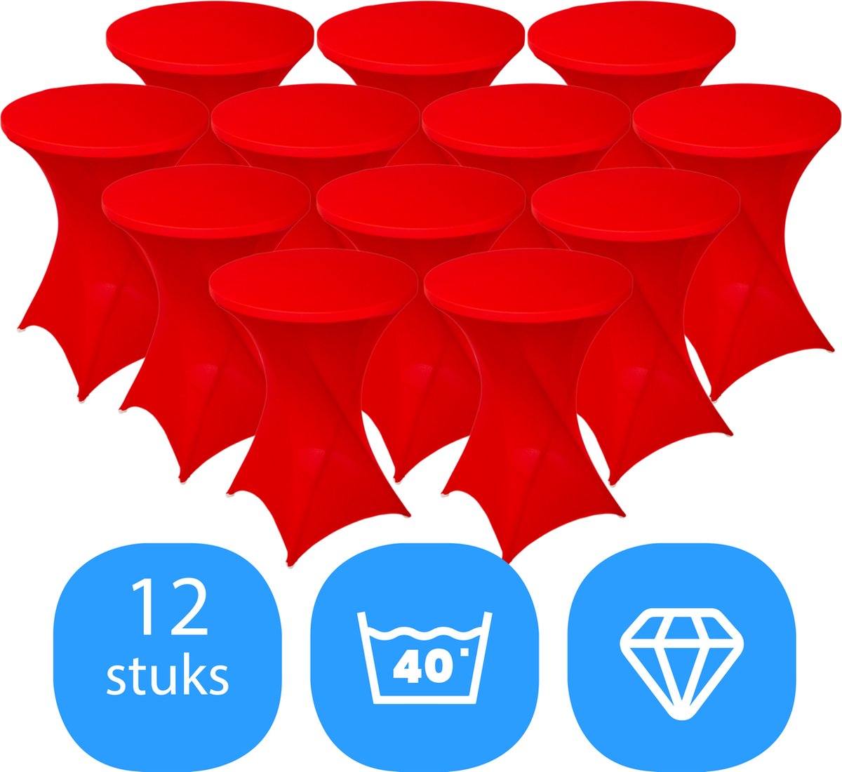 Statafelrok Rood x 12 – ∅80-85 x 110 cm – Stretch 12 stuks – Tafelrok voor Statafel – Geschikt voor Horeca Evenementen | Sta Tafel Hoes | Staantafelhoes | Cocktailparty | Trouwerij