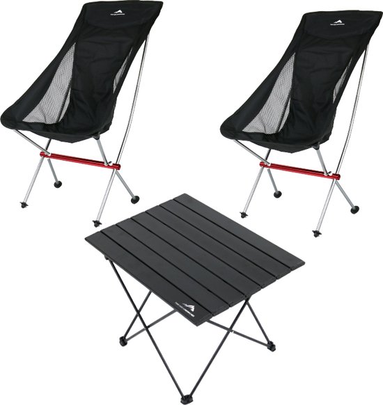TS - Large Set - Kampeerset 2 stoelen + 1 tafel - Ultra lichtgewicht - Compact - Aluminium - Camping stoel tafel - Supersterk - Opvouwbaar - Inklapbaar - Visstoel – Vouwstoel – Strandstoel - Picknicktafel