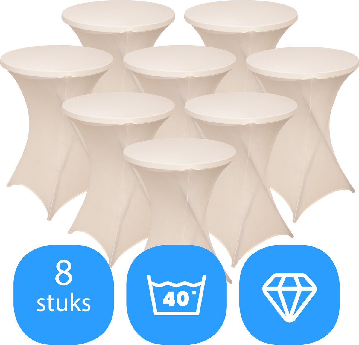 Statafelrok Beige x 8 – ∅80-85 x 110 cm – Stretch 8 stuks – Tafelrok voor Statafel – Geschikt voor Horeca Evenementen | Sta Tafel Hoes | Staantafelhoes | Cocktailparty | Trouwerij